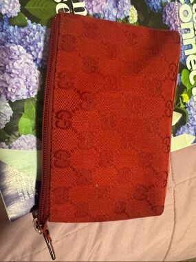 Gucci Red Jacquard Zip Pouch
